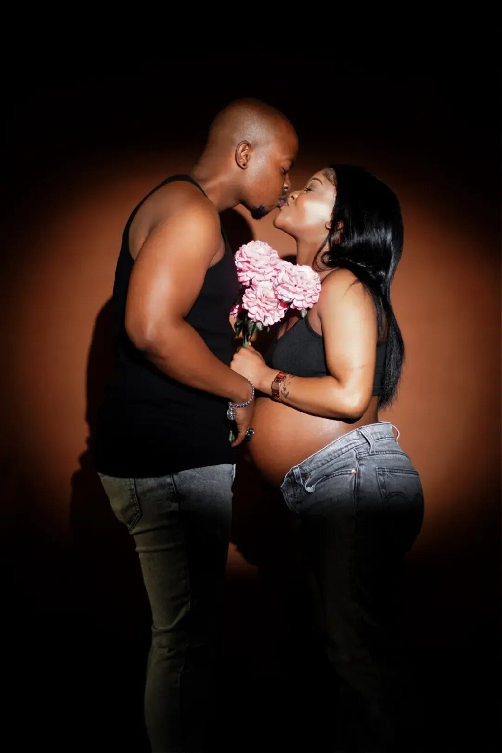 Studio maternity couple portrait