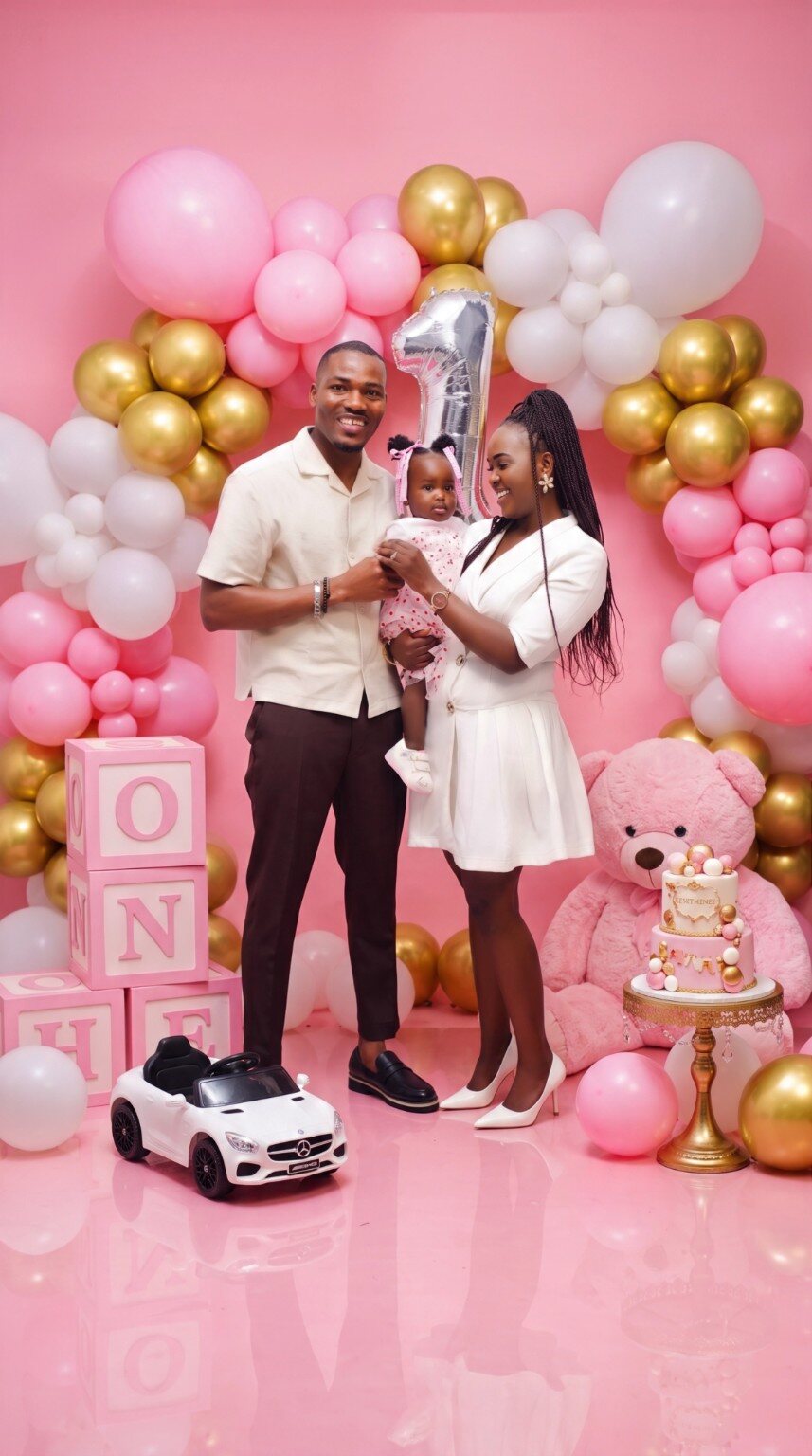 Family celebrating a child's first birthday